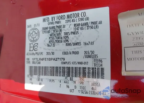 2011 Ford Ranger Sport z USA, uszkodzony, nr VIN 1FTLR4FE1BPA27179